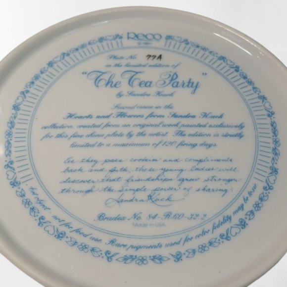 Vintage Sandra Kuck Collectors Plate - "Tea Party" - Hearts and Flowers - Picture 2 of 3